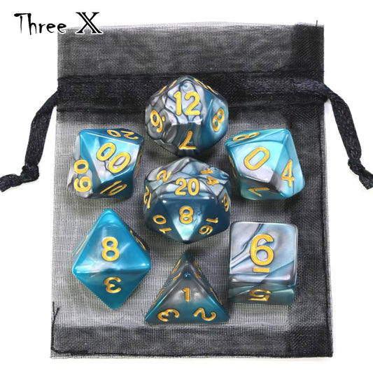 Polyhedral Dice Set with Pouch Double-Colors Gold Numbers of D4 D6 D8 D10 D% D12 D20 for Dndgame RPG Table Games
