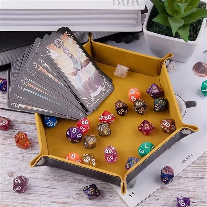 Dice Pad Dice Rolling Tray PU Leather Dice Tray Hexagonal Dice Tray Folding Storage Tray Dice Gaming Supplies Storage Tools